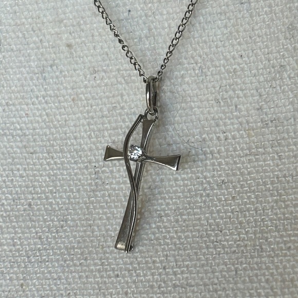 Sterling Silver Crystal Cross Necklace Stamped 925 19" Faith 1" Pendant - Picture 2 of 10